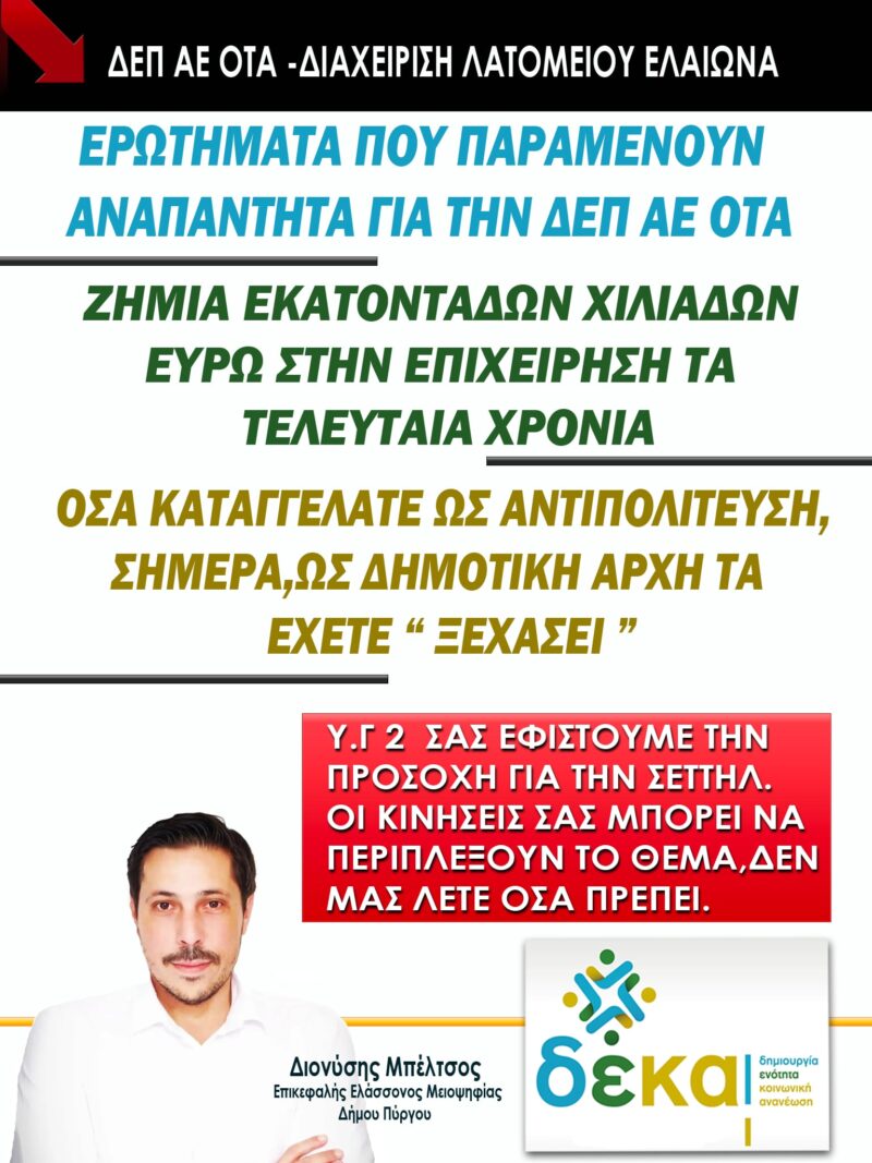 Διoν. Μπέλτσος: «Συγκάλυψη ευθυνών από την νυν δημοτική αρχή»