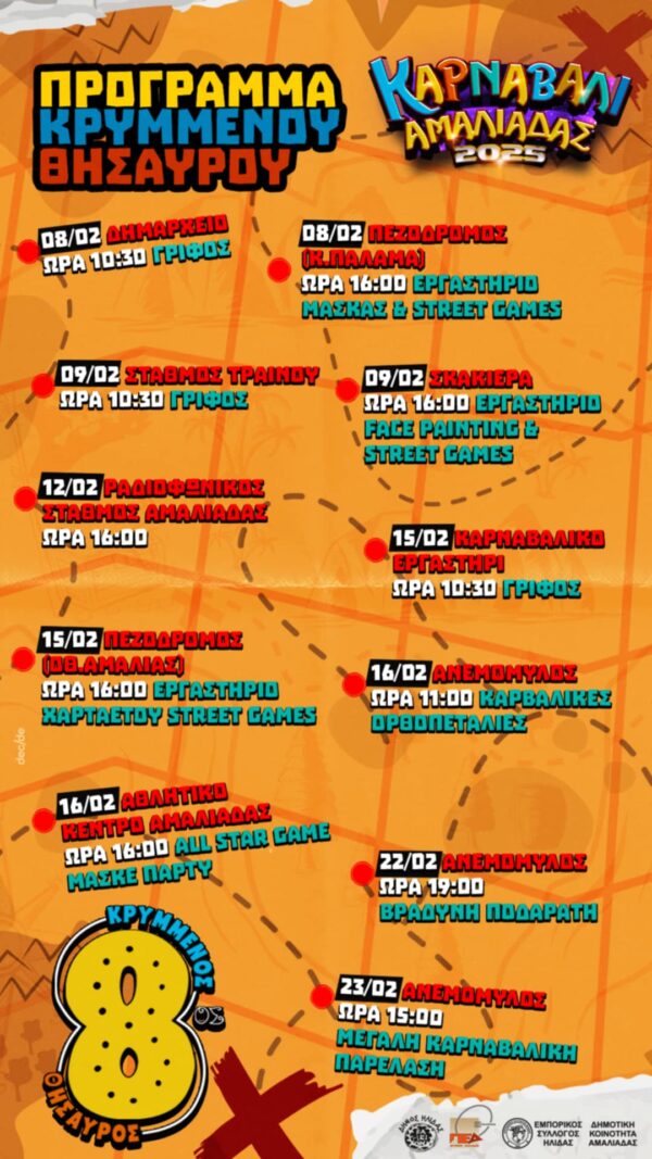 Καρναβάλι Αμαλιάδας 2025: Ξεκινά το Σαββατοκύριακο το ανανεωμένο παιχνίδι του Κρυμμένου Θησαυρού