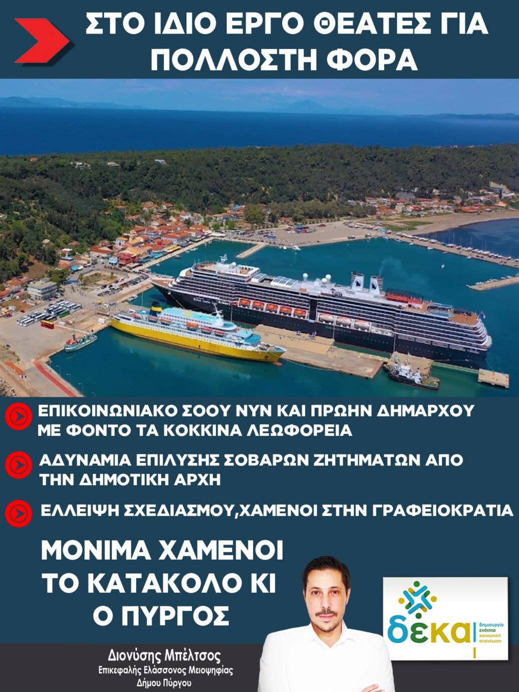 Διον.Μπέλτσος: «Άμεσα Δημοτικό Συμβούλιο για το λιμάνι του Kατακόλου»