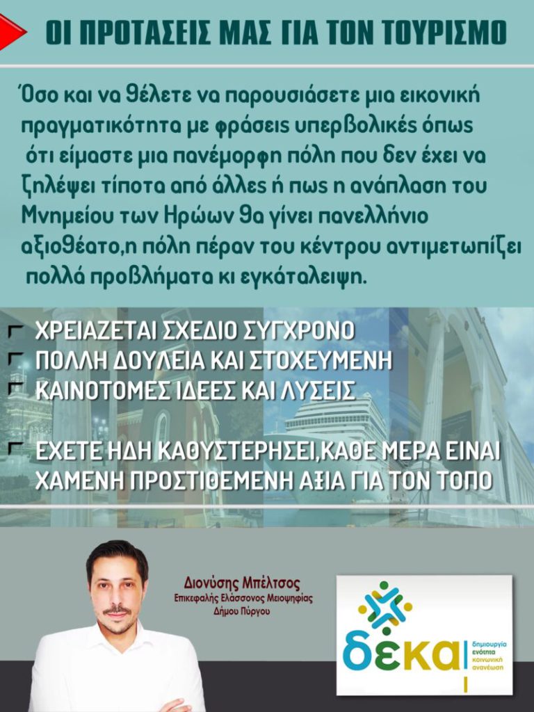 Διον. Mπέλτσος: Προτάσεις για την ανάπτυξη του τουρισμού στον δήμο Πύργου
