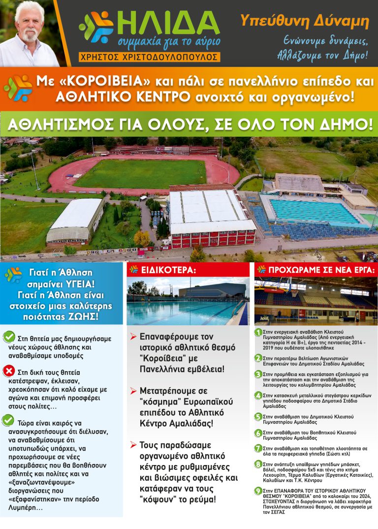 «Ήλιδα - Συμμαχία για το Αύριο»: Η «Συμμαχία» του Χρήστου Χριστοδουλόπουλου βάζει σε πρώτο πλάνο τον αθλητισμό